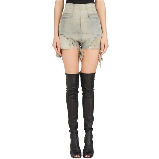 RICK OWENS DRKSHDW SHORTS IN DENIM DIRT CUTOFFS